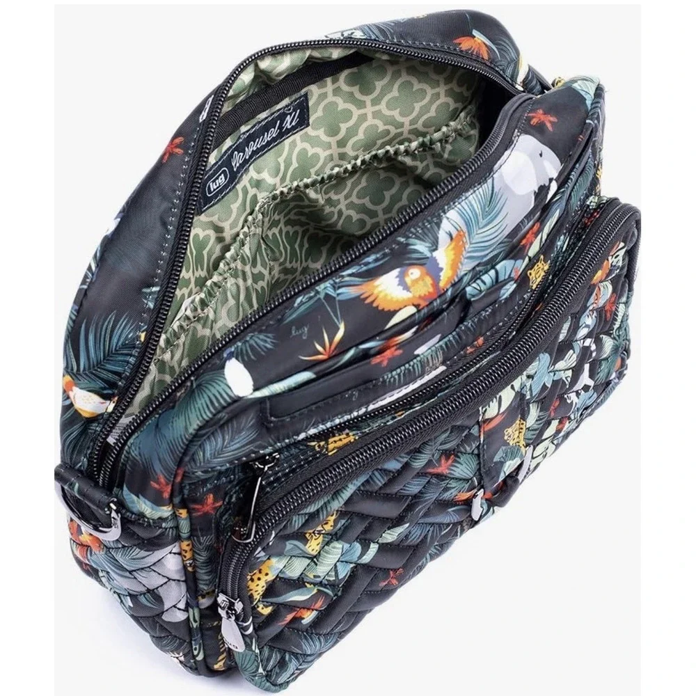 LUG NWT Carousel XL Wildlife‎ Black Crossbody Bag RFID Pockets Quilted Purse